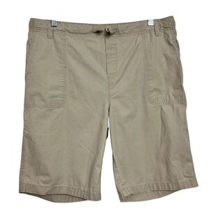 Lands End Womens Khaki Cargo Shorts Elastic‎ Waist Drawstring Size XL 18 20